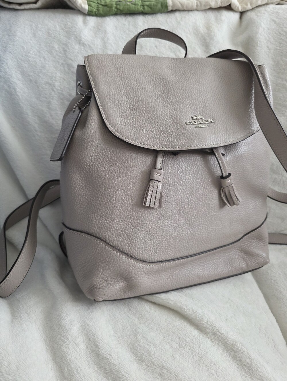 Coach Pebbled Leather Elle Backpack Tassels And Hangtag Gray Silver Tone Chic
